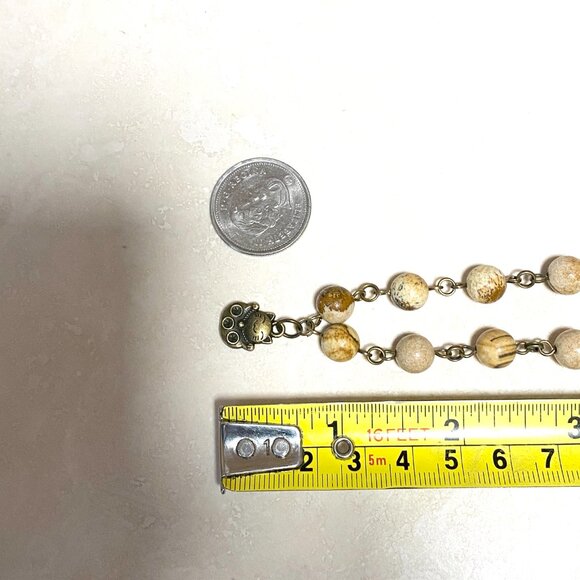 Genuine Yellow Picture Jasper Short Necklace, Cute Bronze Fortune Cat + Gemstone - Picture 13 of 15